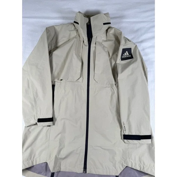 Adidas MYSHELTER RAIN.RDY Jacket Beige Tan Waterproof Hooded Coat M Women's - Picture 2 of 14